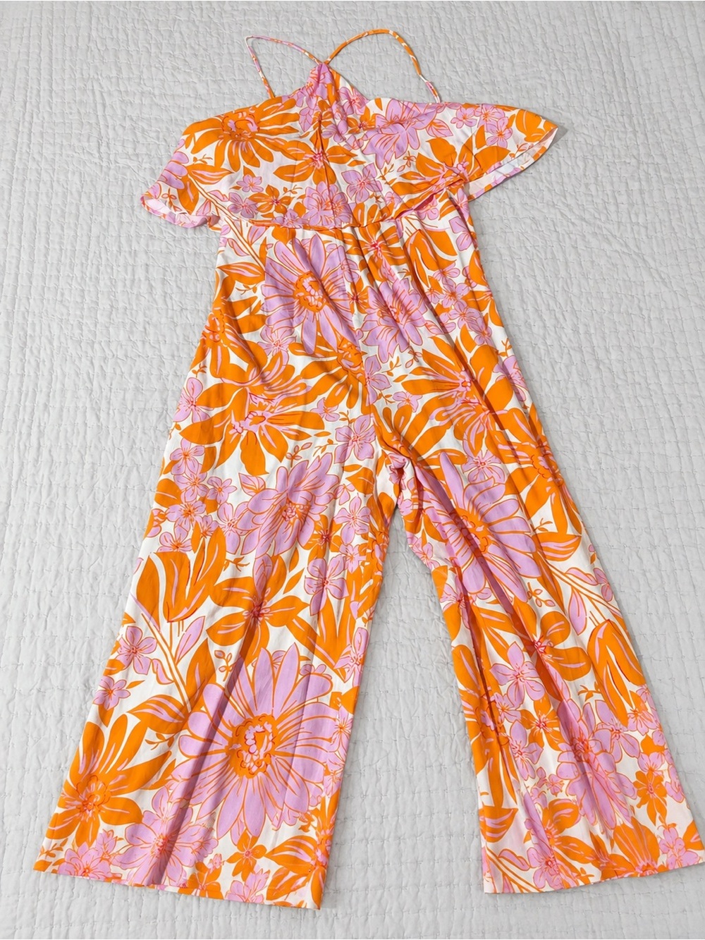 Pink Lily Orange & Pink Floral Wide-Leg Jumpsuit